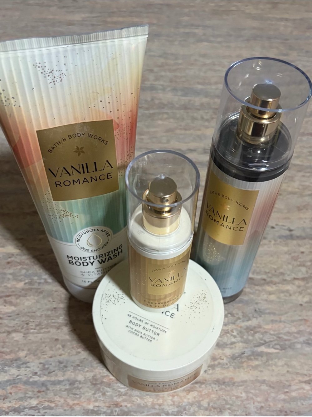 Bath & Body Works Vanilla Romance Body Wash, Body Butter, & Fragrance Mists Set